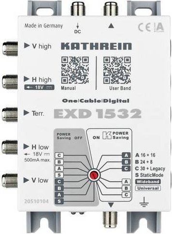 Kathrein EXD 1532 SAT Multischalter in Silber mit 5 Eingängen (4 SAT/1 terrestrisch) für 32 Teilnehmer und StandBy-Funktion - Bild 1