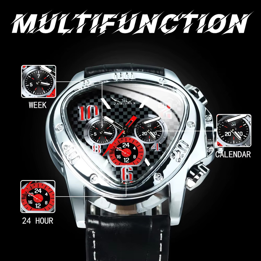 JARAGAR Armbanduhr, Automatik, Lederarmband, Schwarz, Herren - Bild 6