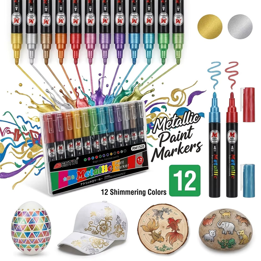 12er Set Metallic-Glanz-Marker in Multicolor für DIY-Bastelarbeiten, Glas, Metall und Kunst - Bild 5