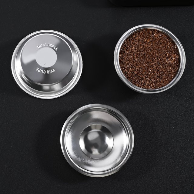 Kacacao Doppelschichtiger Druckkaffeefilterkorb aus Edelstahl in Silber, wiederverwendbarer Siebträger-Filter für Kaffeemaschinen (51mm, 54mm, 58mm) - Bild 1
