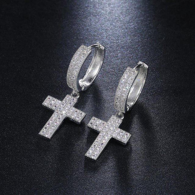 Huitan Ohrringe, Pfeil-Kreuzform, Silber, Messing, Zirkonia, Kristall, Unisex - Bild 1