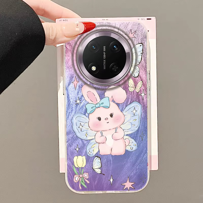 Handyhülle mit Cartoon Lila Kaninchen und Blumenmuster für Honor Magic 7 Lite, X9C, X9A, X8A, X8B, 200 Pro und 400 - Bild 2