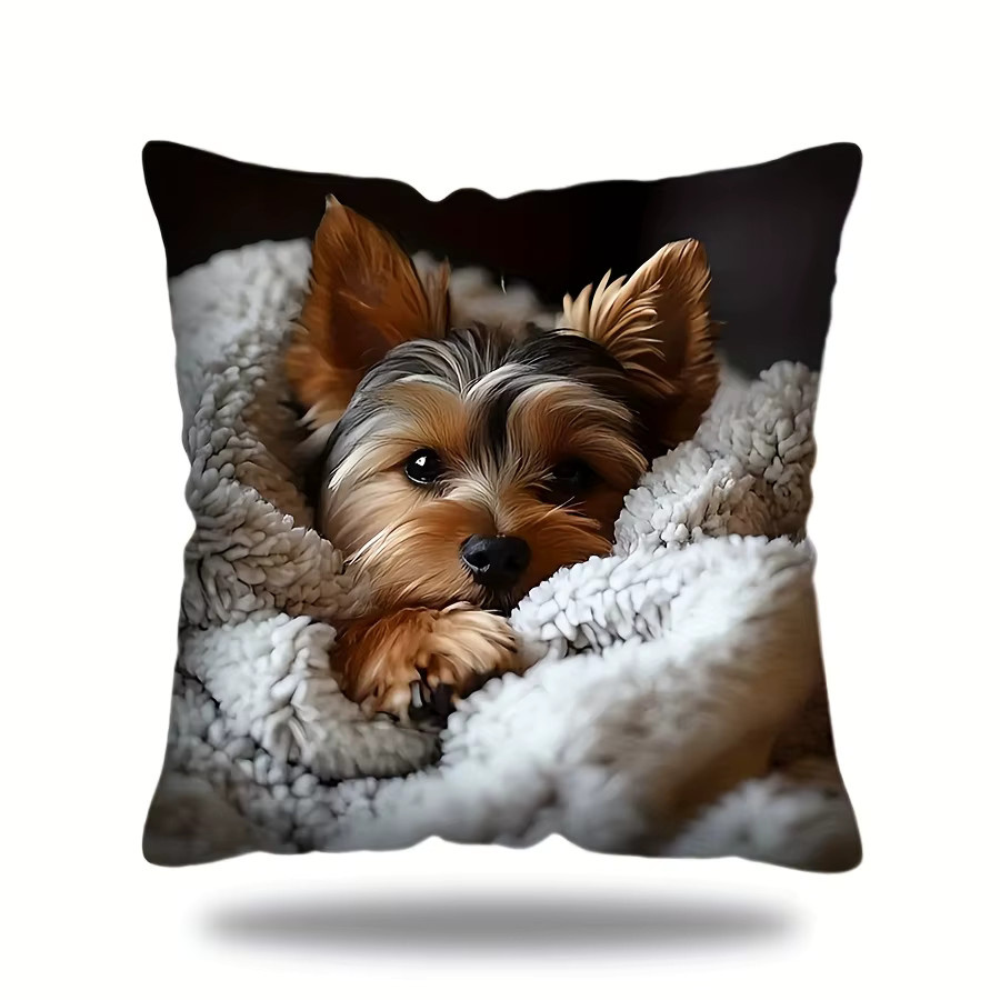 Dekorativer Yorkshire Terrier Kissenbezug aus Polyester in Antik-Stil, quadratisch, B/B/H: 45 x 45 x 45 cm, Mehrfarbig, Marke ZZN - Bild 2