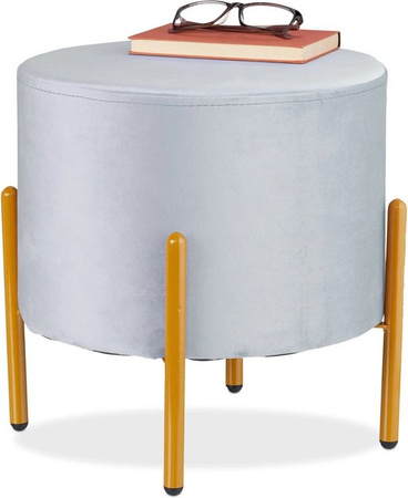 Relaxdays Polsterhocker aus Samt in Grau mit Metallgestell, B/T/H: 39 x 37 x 37 cm