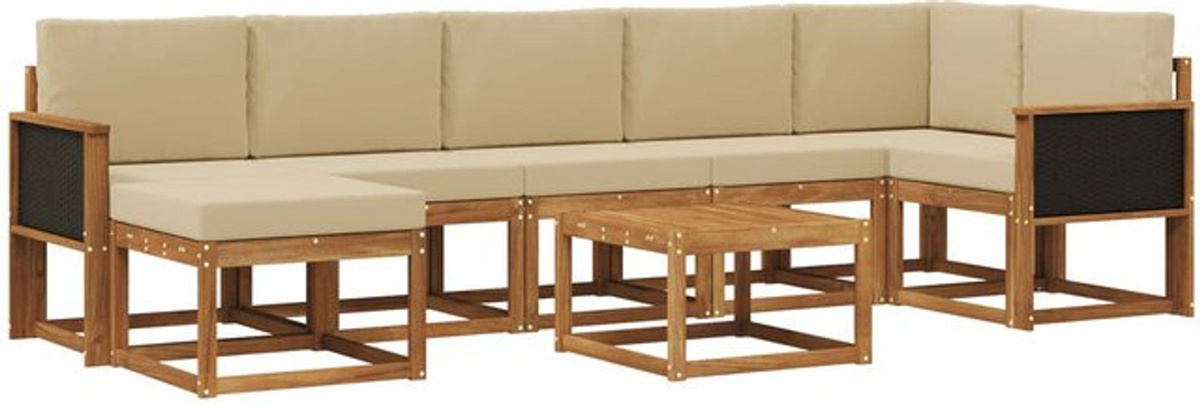 vidaXL Outdoor-Sofagarnitur aus Akazienmassivholz mit 8-teiligem Set und Kissen in Natur und Beige - Bild 1