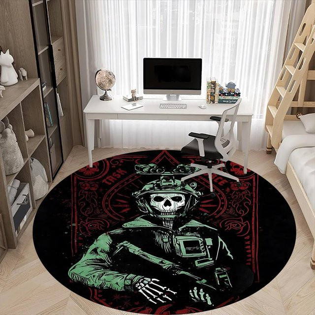 Runder Teppich Call of Duty von Yi Xin One in Schwarz, Durchmesser: 100 cm, Maschinenwaschbar und Rutschfest - Bild 1