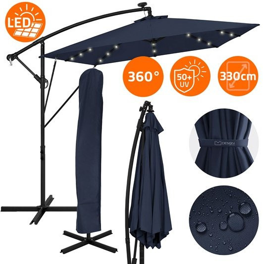 ML-Design Ampelschirm mit LED-Solar und Kurbel, Durchmesser: 330 cm, Farbe: Navy-Blau, Material: Aluminium und Polyester, UPF 50+ - Bild 1