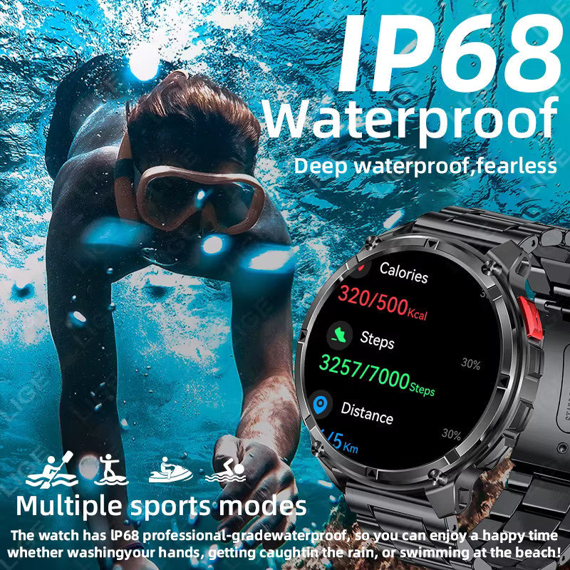 LIGE Smartwatch für Herren mit 1,7 Zoll HD-Display, 1100 mAh Akku, Kompass, LED-Licht, Sprachassistent und Bluetooth-Telefonie in Schwarz oder Blau - Bild 6