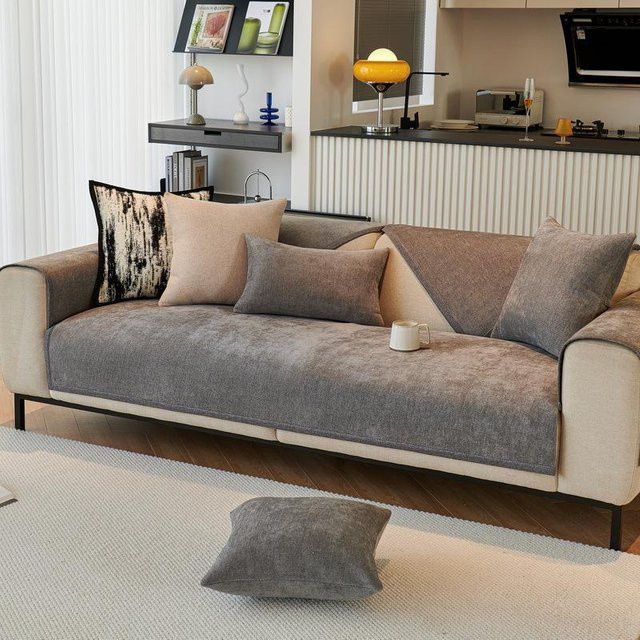 Super Six Chenille Sofakissen Grau, quadratisch, B/T/H: 70 x 70 x 70 cm - Bild 1