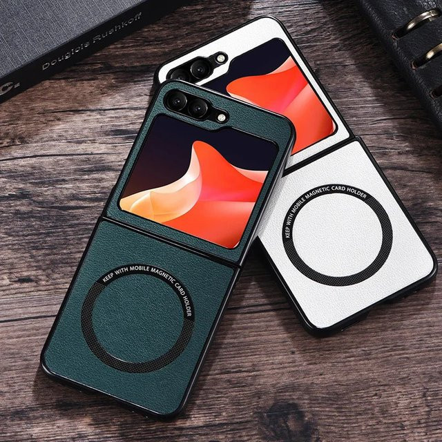 Magnetische PU-Leder Handyhülle für Samsung Galaxy Z Flip 7, 6, 5, 4, 3 und FE in Grün Multicolour mit MagSafe-Unterstützung für kabelloses Laden - Bild 1