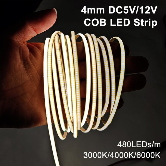 FUNZENXIN COB LED-Lichtband, superdünn mit 480 LEDs/m, dimmbar, CCT (Warmweiß, Naturweiß, Kaltweiß), RA90, 4mm Breite - Bild 1