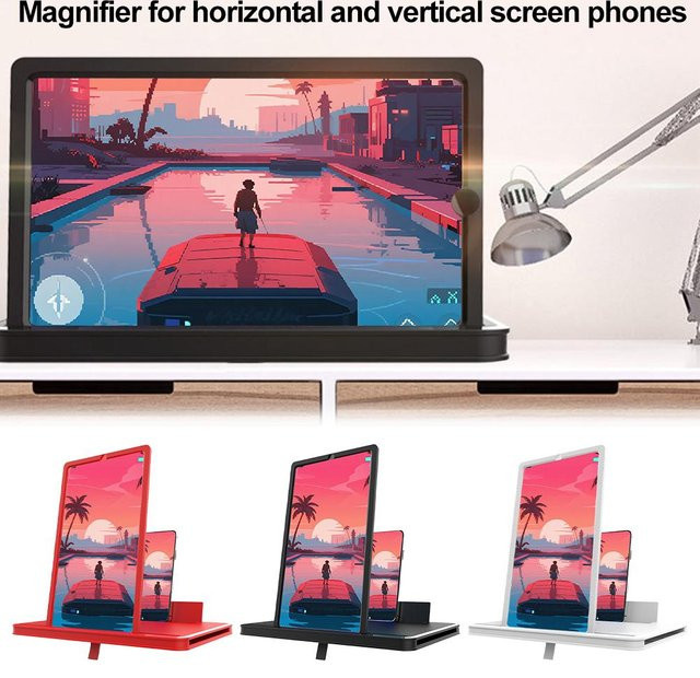 Handy Bildschirm Verstärker 3D HD Video Lupe mit Ständer in Schwarz für 10/12/14 Zoll Smartphones - Bild 1