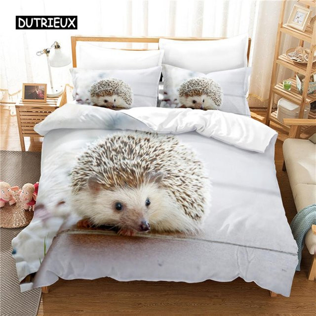 Binchi Outdoor Product 3-teiliges Igel Bettwäscheset mit 3D-Digitaldruck in Weiß, B/H: 140 x 200 cm - Bild 1