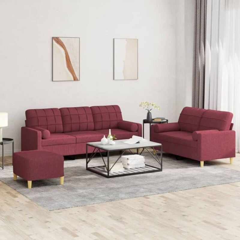 3-tlg. Ecksofa Garnitur vidaxl in Rot aus Stoff mit Kissen im modernen Design - Bild 1