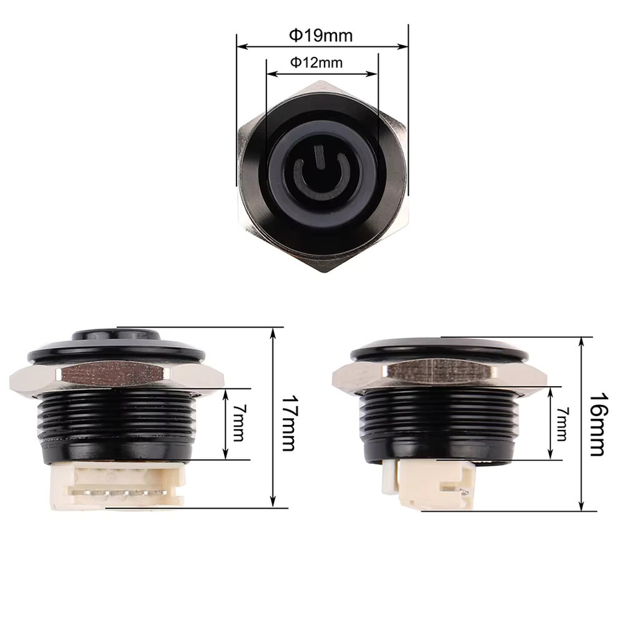 DIANQI Ultra kurzer Druckschalter mit LED-Licht, wasserdicht, Momentary Selbst-reset, 16mm, 12V/220V, Farbe: Blau/Silber - Bild 2