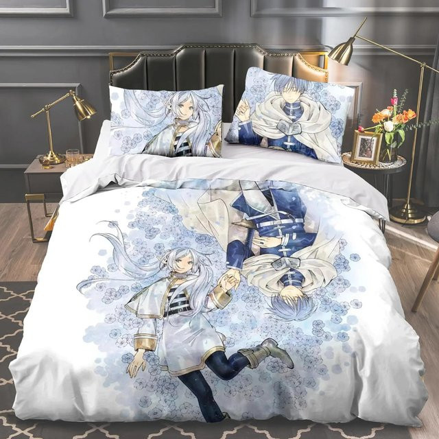 Anime Frieren 3D Bettwäsche-Set mit Bettbezug und Kissenbezügen aus Mikrofaser, Weiß, Breite: 70 cm, Länge: 133 cm - Bild 1