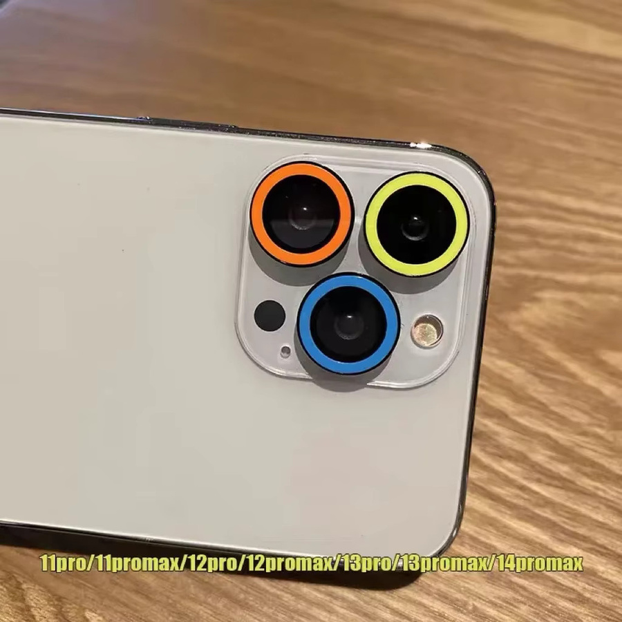 Leuchtende Kamera Objektiv Schutz Abdeckung aus Glas für iPhone 15 Pro Max 14 Plus 13 12 11 in Blau und Multicolour - Bild 3