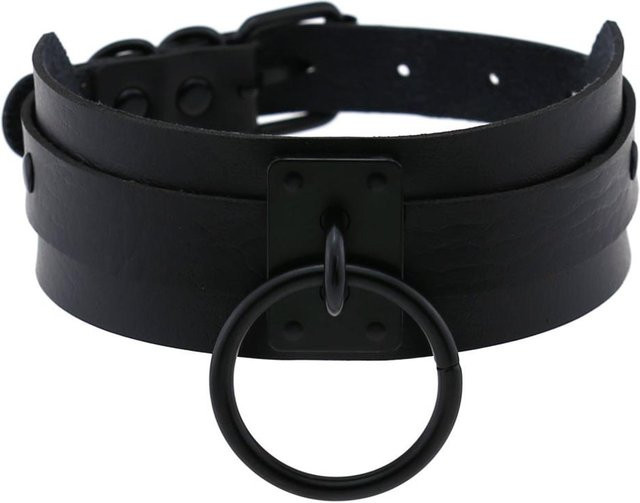 DIEZI Halskette Leder, Schwarz, Großer Kreis, Unisex - Bild 1