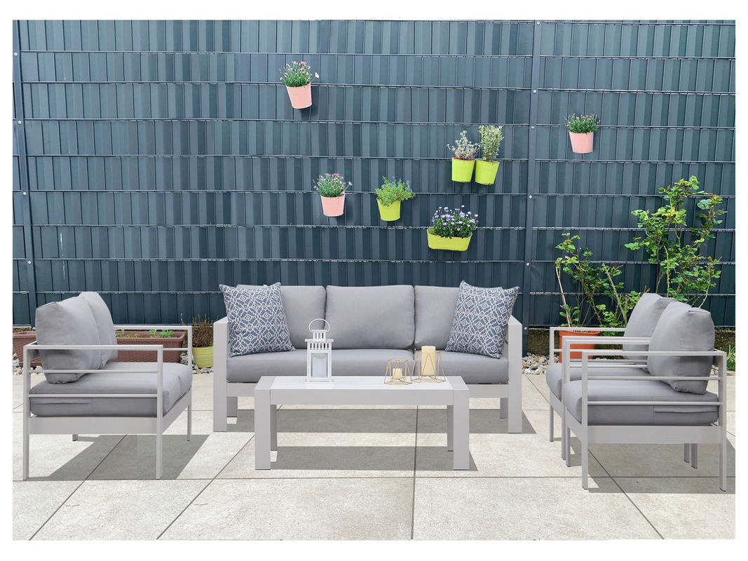 MEXO Gartenmöbel Lounge-Set Genua 7-Sitzer mit Polstern in Weiß und Hellgrau - Bild 2