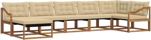 vidaXL Outdoor-Sofagarnitur aus Massivholz Akazie in Natur und Beige, 21-teiliges L-Shape Gartenmöbel-Set mit Polstern und Ottoman für Garten und Terrasse - Bild 1