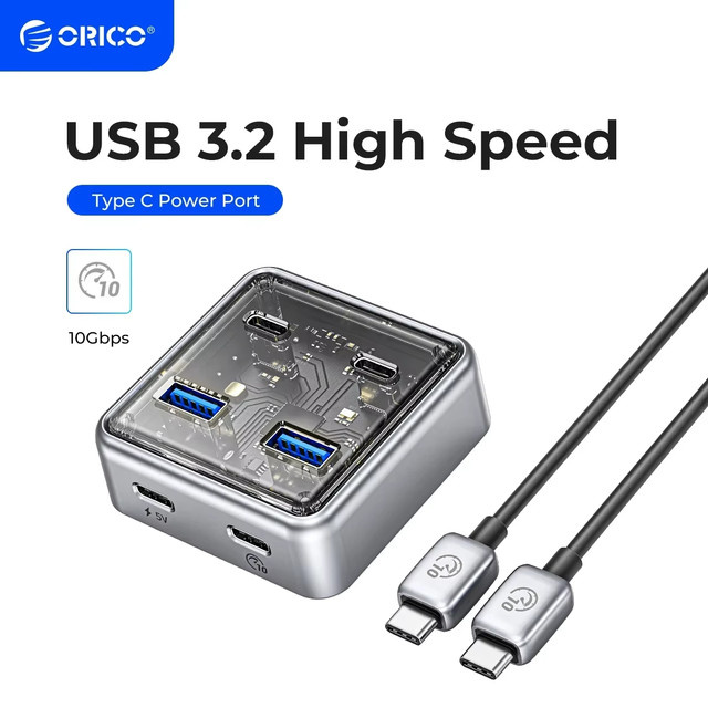 ORICO USB 3.2 Hub aus Metall mit 2 USB-A und 2 USB-C Anschlüssen, 10Gbps, Silber - Bild 1
