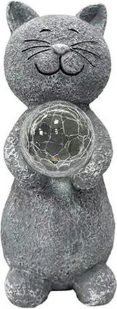 RoadZen Solar-Katzenstatue mit Laterne in Grau für Garten und Terrasse