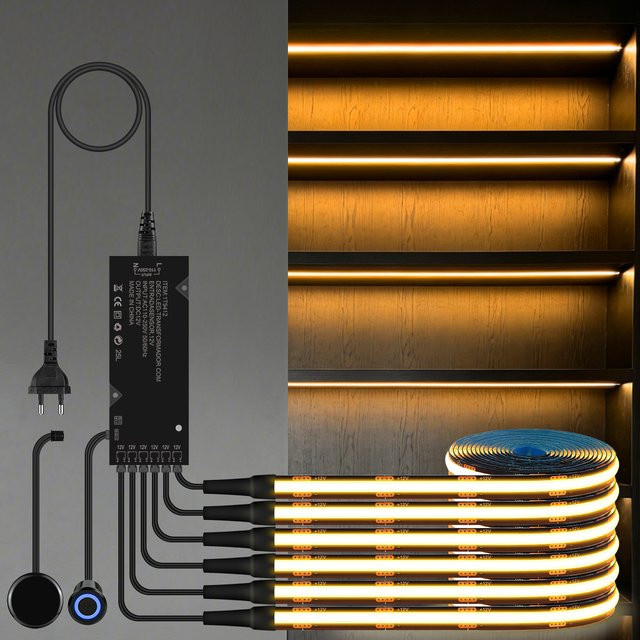 Guillermo Dimmbares COB LED-Lampenband in Schwarz mit Berührungsschalter für Wand- und Deckendekorbeleuchtung, 12 V, Warmweiß - Bild 1