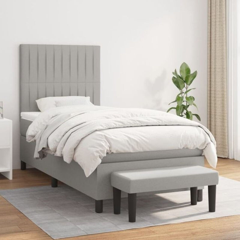 vidaxl Boxspringbett mit Matratze in Grau und Weiß aus Stoff, B/T/H: 80 x 200 cm - Bild 1