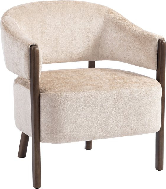 HOMCOM Loungesessel mit Chenille-Optik in Beige, moderner Relaxsessel mit Armlehnen und Holzbeinen für Wohnzimmer und Schlafzimmer - Bild 1