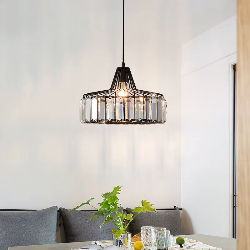 LZPZ RUI Nordic LED Kristall Anhänger Lampe in Schwarz aus Eisen und Glas für Küche und Esszimmer, runde moderne Kronleuchter mit transparentem Glas - Bild 2
