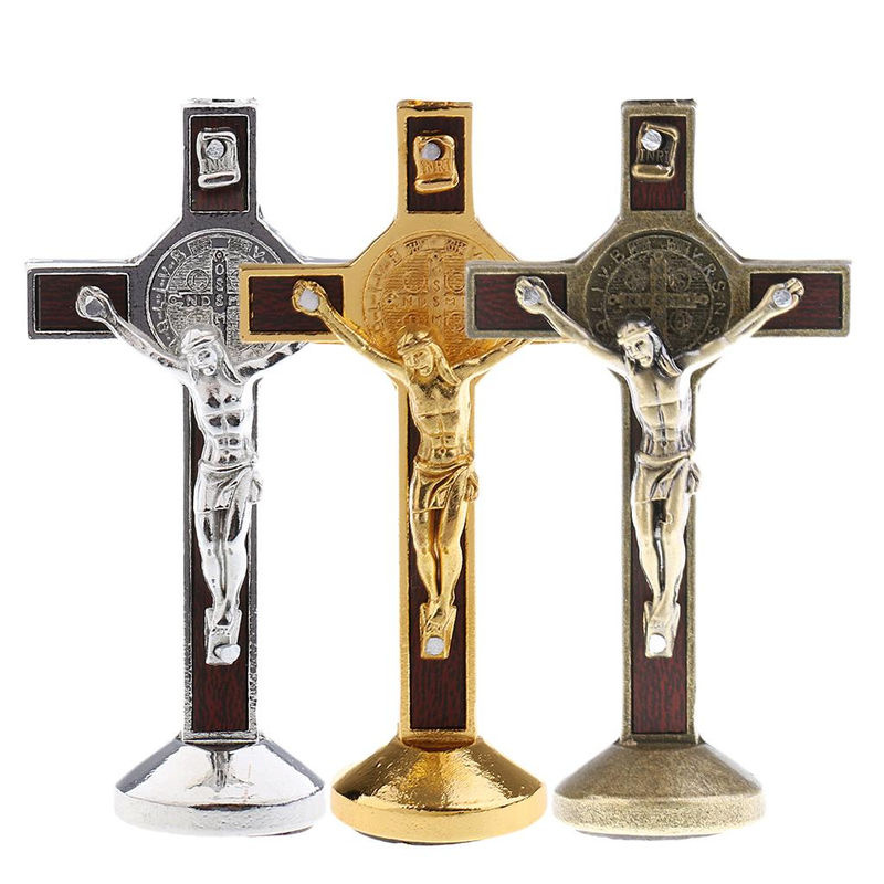 Kruzifix Jesus Christus Standbild aus Metall in Silber für Auto, Zuhause und Kapelle - Bild 4