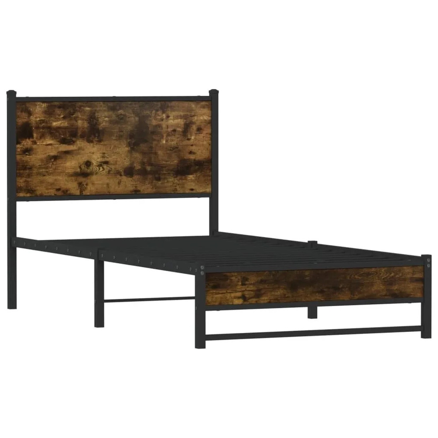 vidaXL Metallbett in Räuchereiche, Farbe Braun, B/T/H: 100 x 200 x 105 cm - Bild 2