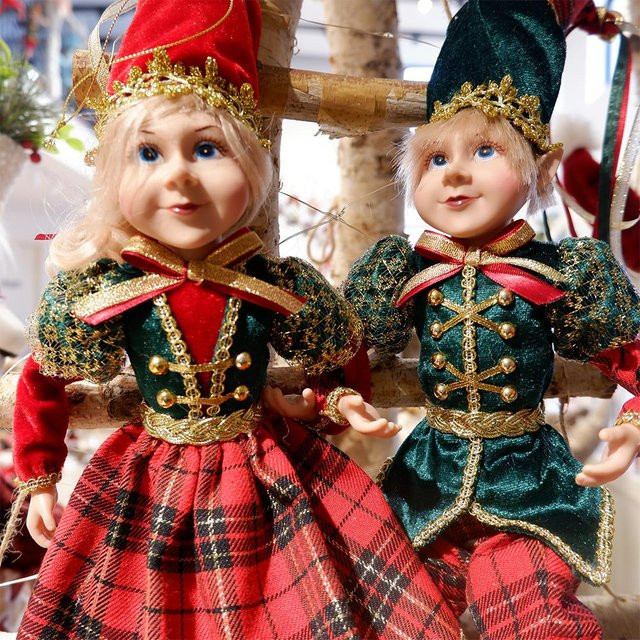 ABXMAS Weihnachts Elfen Plüsch Figuren in Braun für die Weihnachtsdekoration - Bild 1