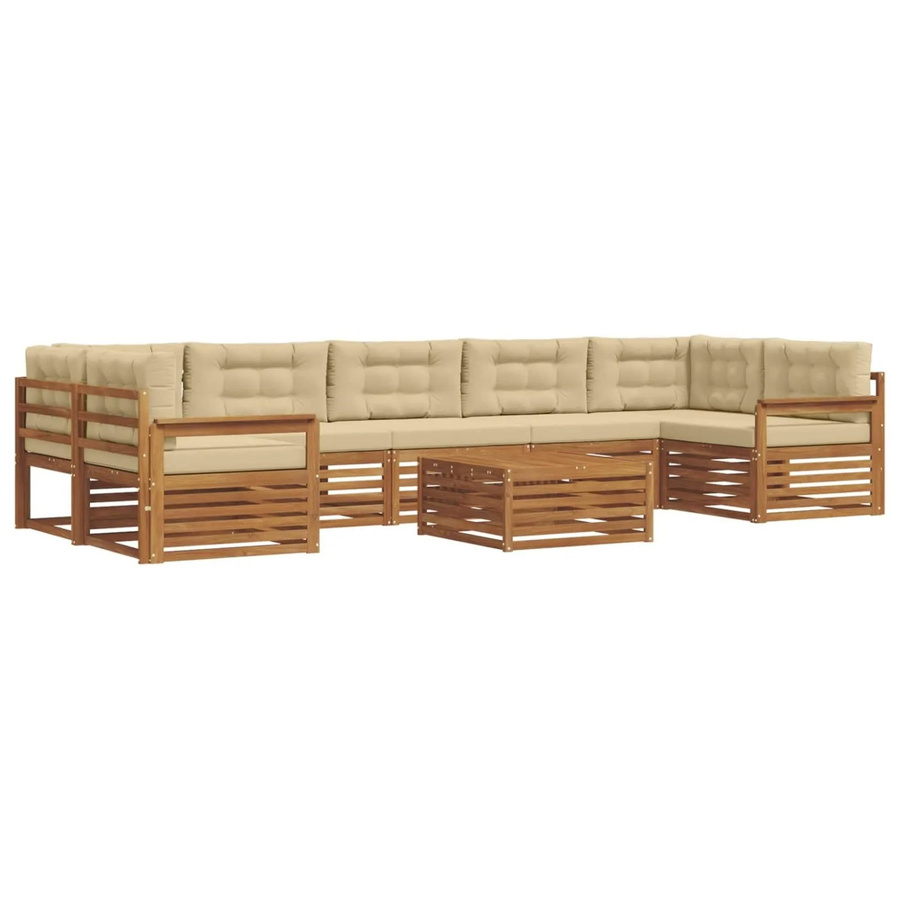vidaXL Outdoor-Sofagarnitur 8-teilig aus massivem Akazienholz in Natur mit beigefarbenen Kissen im L-Shape Design - Bild 2