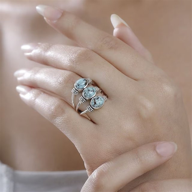 YoYo Vintage-Ring, silberne Beschichtung, Türkis, Damen - Bild 1