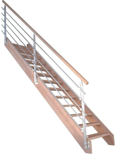 StarWood Treppe Mykonos Pro Gerade aus Buche mit Edelstahl-Design-Geländer in Weiß, Silber und Braun, Breite: 80 cm - Bild 1