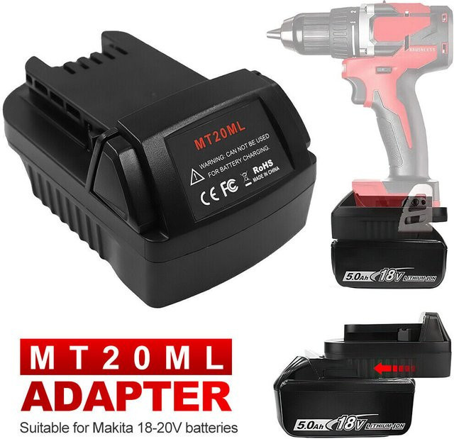 Mt20ml Adapter für Makita 18V Li-Ion Akkus BL1830 BL1860 BL1815 zur Konvertierung für Milwaukee 18V Akkus, Schwarz - Bild 1
