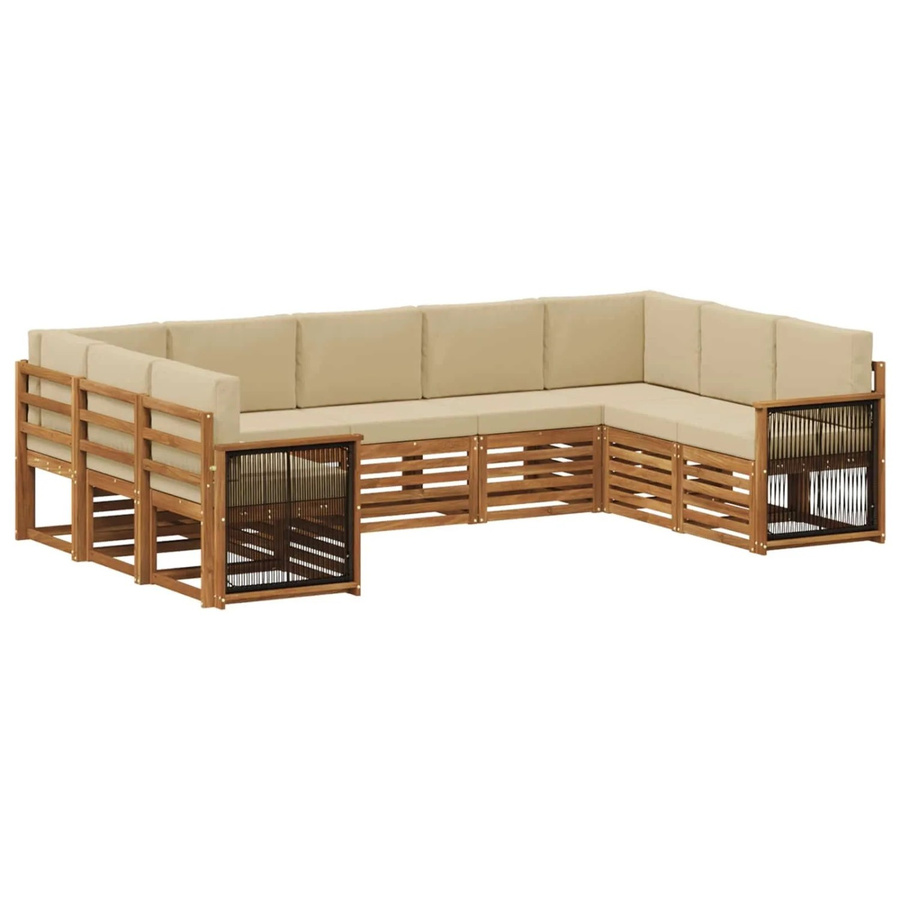 vidaXL Ecksofa Set aus massivem Akazienholz in Natur mit wetterfesten Polyester-Kissen in Beige - Bild 2