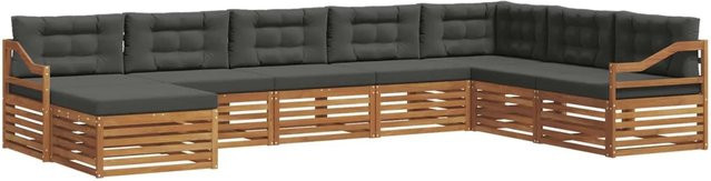 vidaXL Sofagarnitur 8-teilig aus Massivholz Akazie in Natur und Anthrazit mit L-Form und Polsterkissen - Bild 1