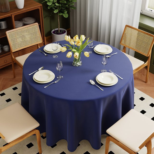 Hptmus Runde Tischdecke in Beige oder Blau, Modernes Design für Hochzeit und Party, Durchmesser: 127 cm - Bild 1