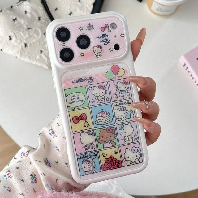 Sanrio Hello Kitty Handyhülle mit Cartoon-Gitter-Design für iPhone 17 16 15 Pro Max, stoßfeste Acryl-Hartschale in Weiß und Multicolour - Bild 1