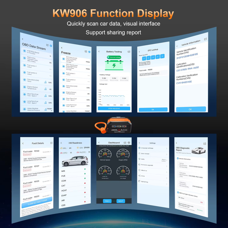 KONNWEI KW906 Bluetooth OBD2 Scanner Auto-Diagnosegerät in Rot für Android und iOS mit Live-Daten und Motor-Check-Funktion - Bild 3