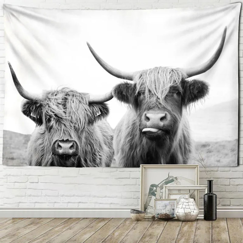 Niutou Wandteppich Grau mit abstraktem Tier- und Engel-Motiv im Bohemian-Stil, B: 95 cm, H: 70 cm - Bild 2