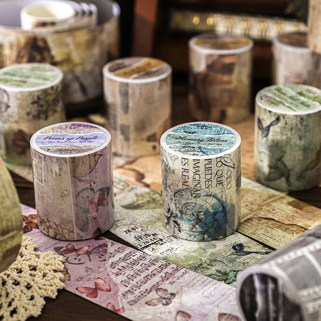 JIANQI Washi Tape Vintage Papierband in Multicolour für Scrapbooking und DIY Journaling, Breite: 5 cm, Länge: 2 m - Bild 1