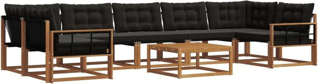 vidaXL 8-tlg. Outdoor-Sofagarnitur aus Akazienholz mit Textilene und Kissen in Natur und Schwarz - Bild 1