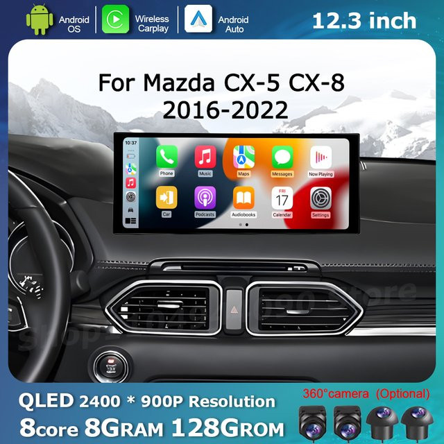 Multimedia Radio Player für Mazda CX-5 und CX-8 (2016-2022) mit QLED Touch Display, GPS, WiFi, Carplay und Android Auto in Schwarz - Bild 1