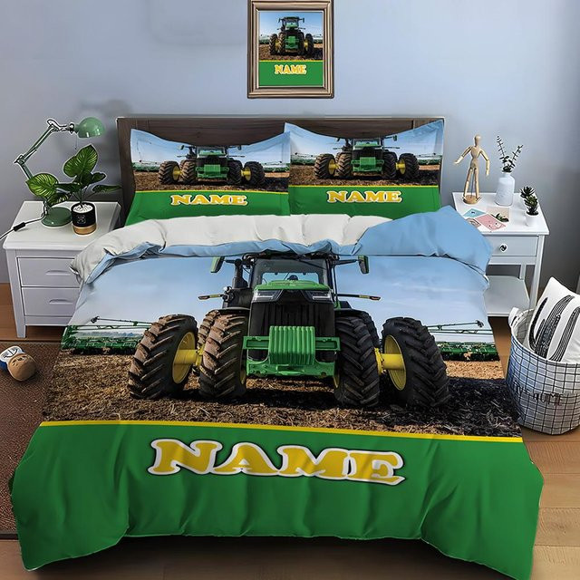 Personalisierte Bettwäsche mit Traktor-Motiv, 3-teiliges Bettwäsche-Set für King Size und Single, B/H: 135 x 200 cm - Bild 1