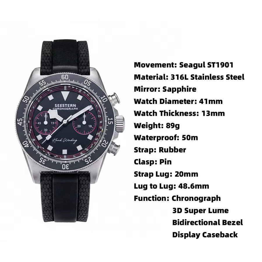 SEESTERN Chronograph, Handaufzug, Edelstahl, Blau, Saphirglas, Herren - Bild 4