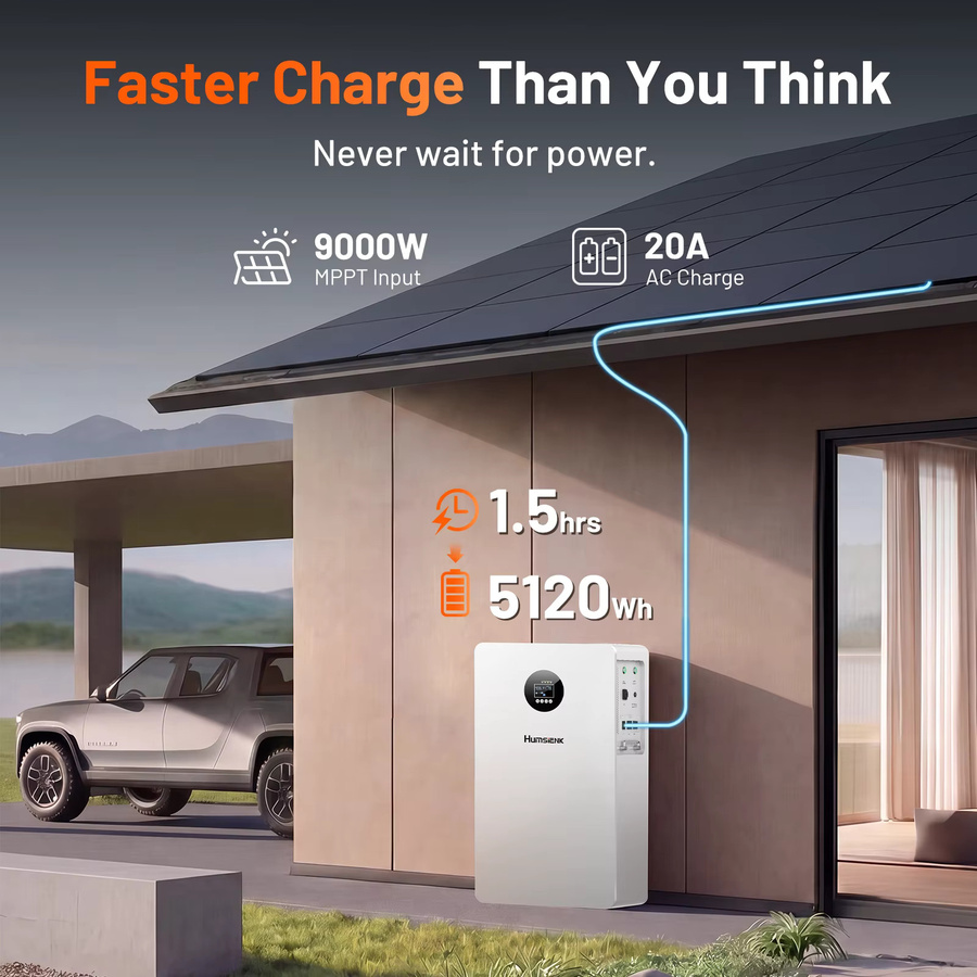 Humsienk All-in-One Energiespeichersystem mit 5,12kWh Kapazität, 5KW Solar-Wechselrichter, reiner Sinuswellen-AC220V-Ausgang und 160A MPPT Solarladegerät in Weiß - Bild 4