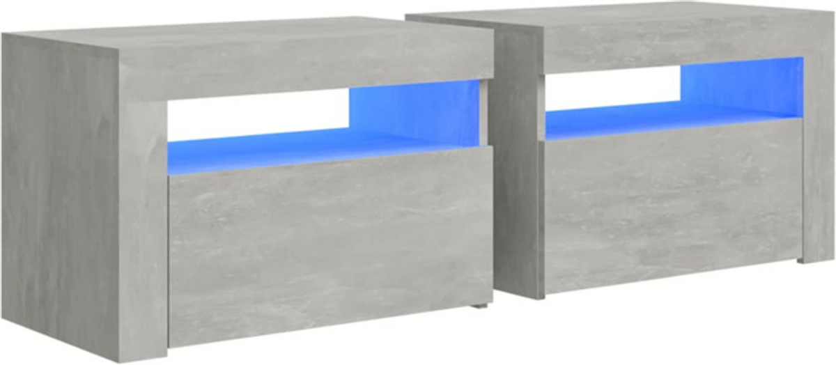 Vidaxl Set aus 2 modernen Nachttischen mit LED-Beleuchtung in Betongrau, B/T/H: 60 x 35 x 40 cm - Bild 1